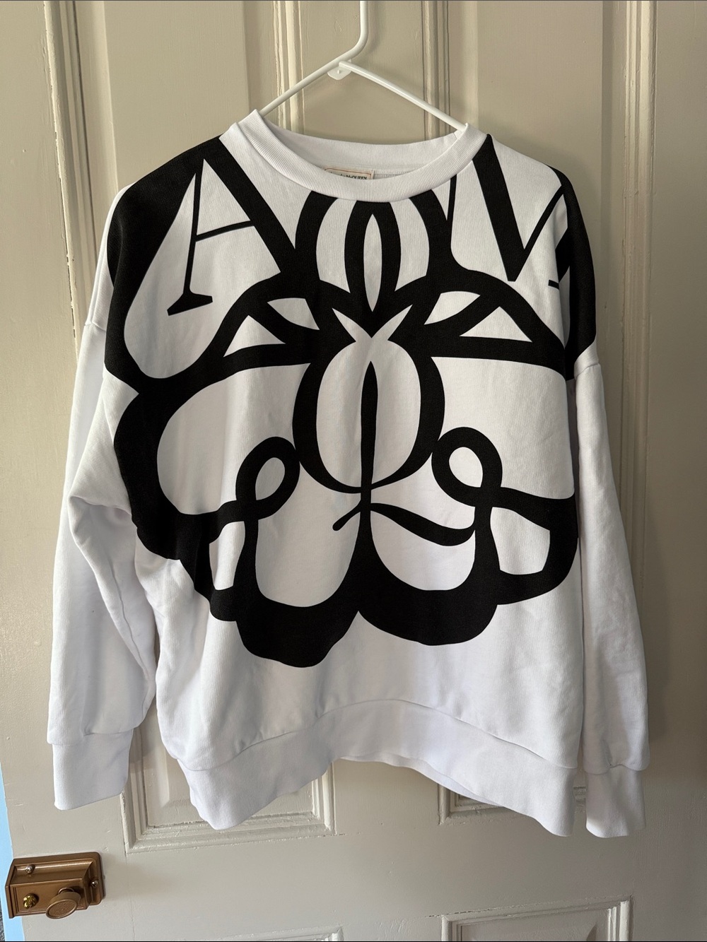 Alexander McQueen White Crewneck Sweatshirt with Bold Black Graphic